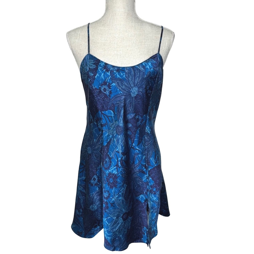 Victoria's Secret Y2K Silk Chemise Slip Dress Blue Floral Large